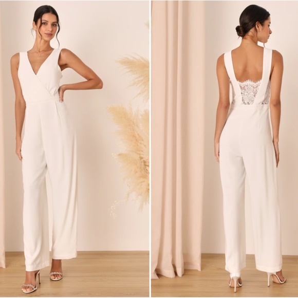 LULU's Chic Sexy Lace Wedding Bridal Shower Rehearsal Dinner Jumpsuit Pantsuit - Picture 1 of 5